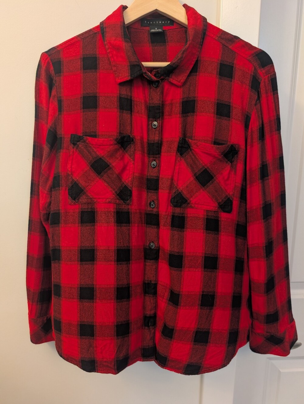 Sanctuary Red & Black Plaid Flannel Shirt, Small